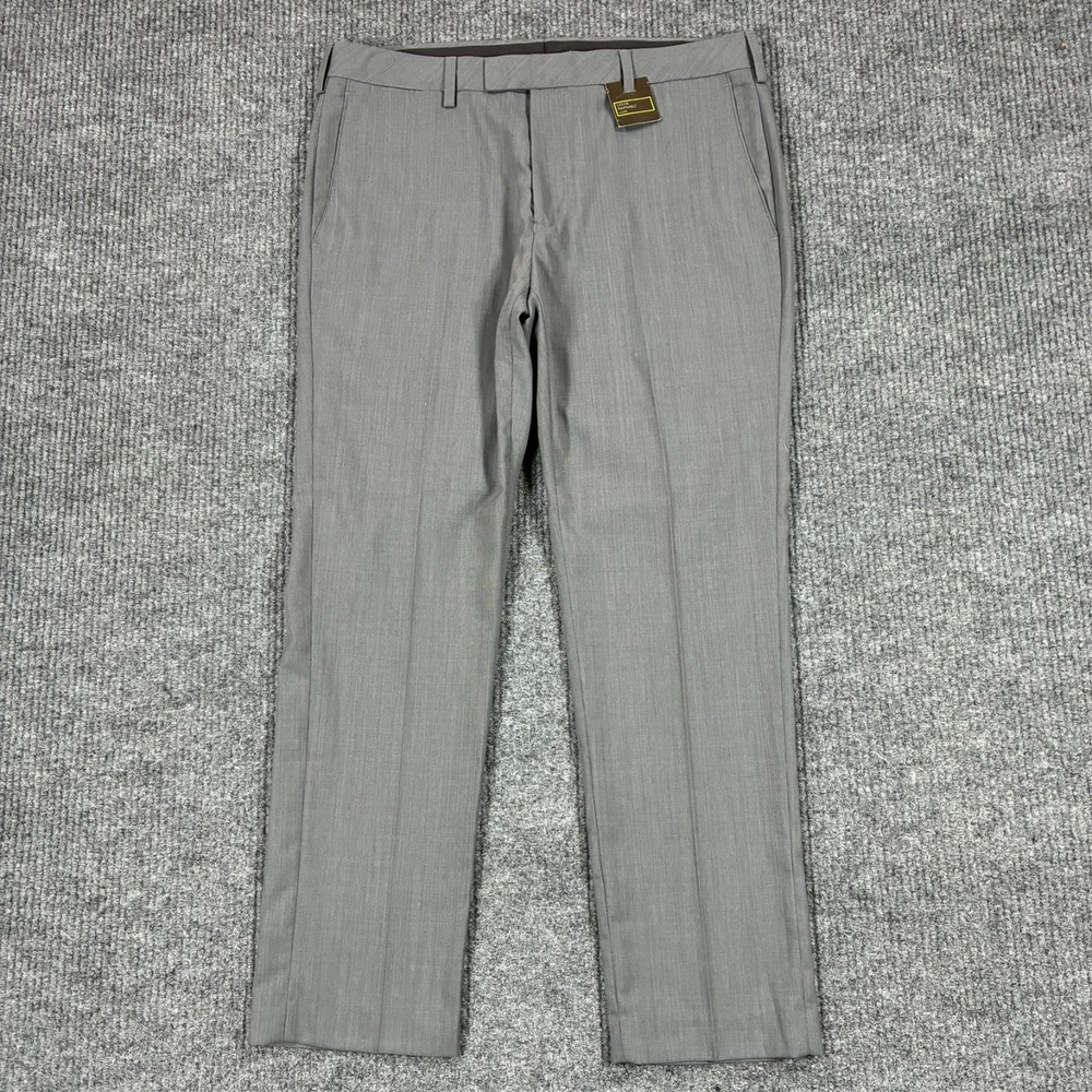 Louis Raphael Luxe Mens Size 36x30 Gray Slim Fit Wool Blend Dress Pants Trousers